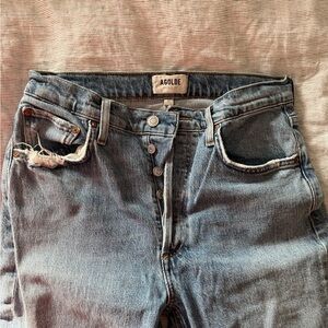 Agolde Riley Long High Rise Straight Light Jeans in Quiver